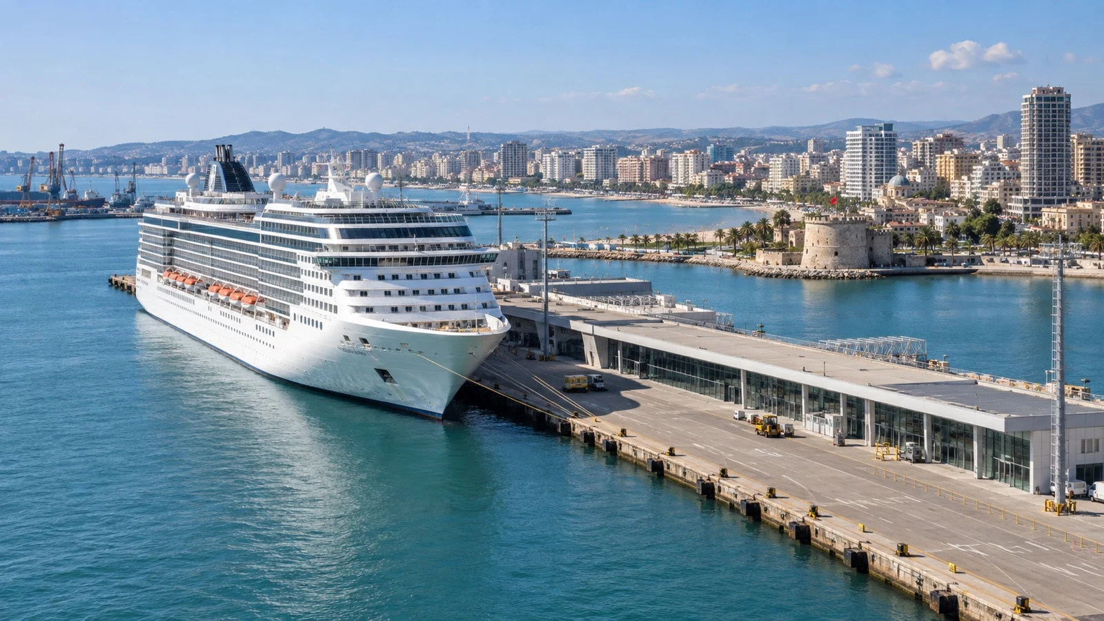 Cruise ship at the passenger terminal in Durrës, Albania.