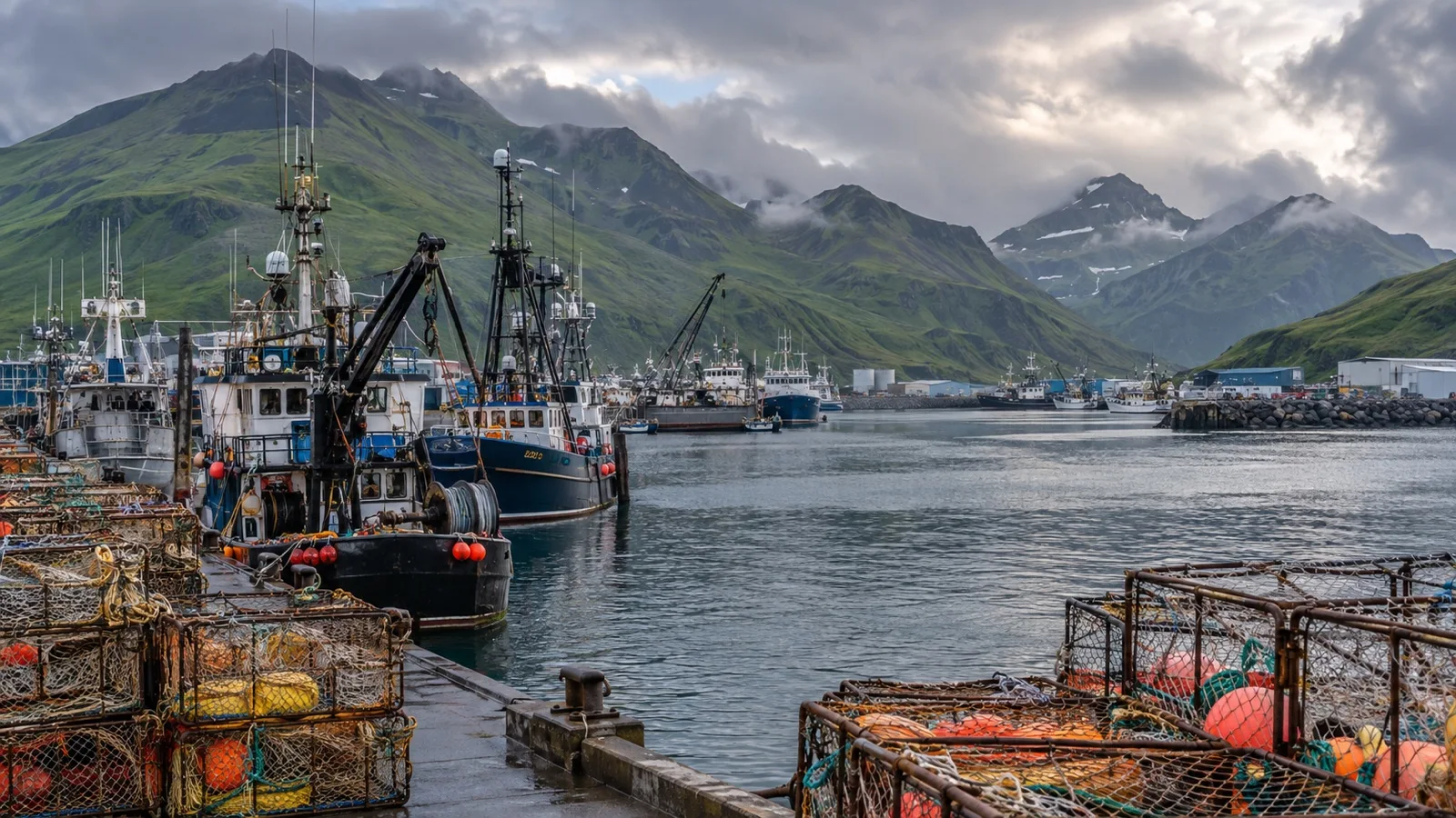 Fishing boats and gear at the working port of Dutch Harbor