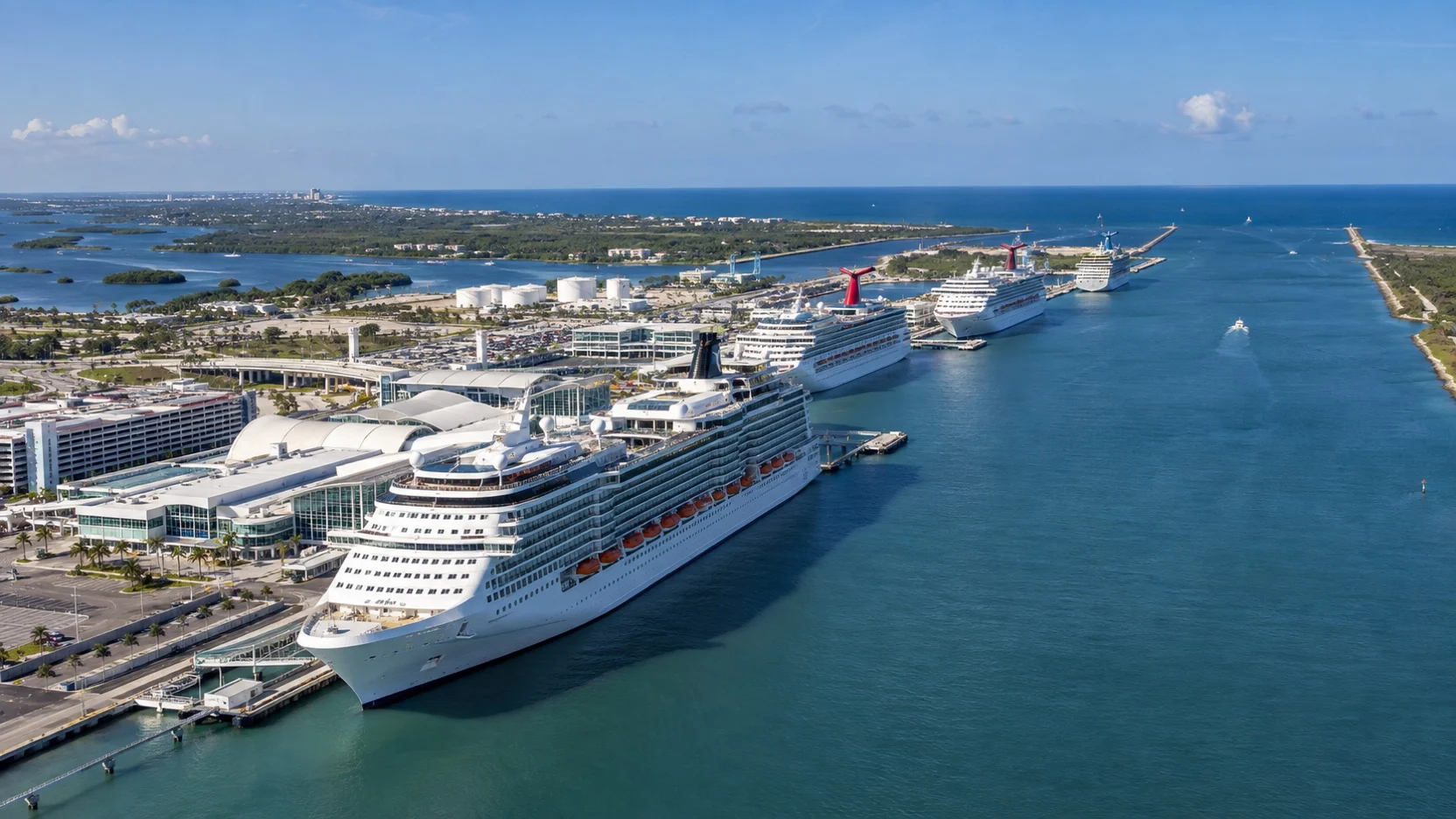 Cruise ships docked at Port Canaveral near Florida’s Atlantic coast