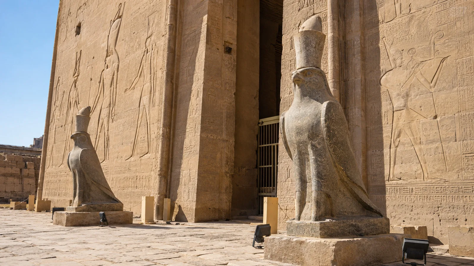 Falcon statues at the Edfu temple entrance