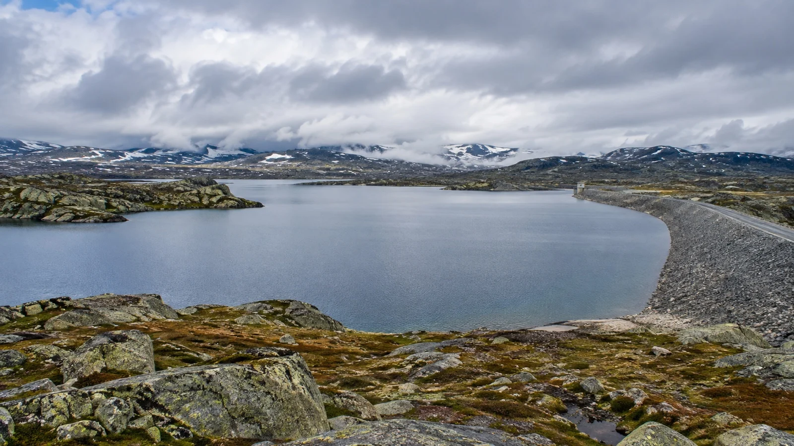 Sysen Dam reservoir on the rocky Hardangervidda plateau