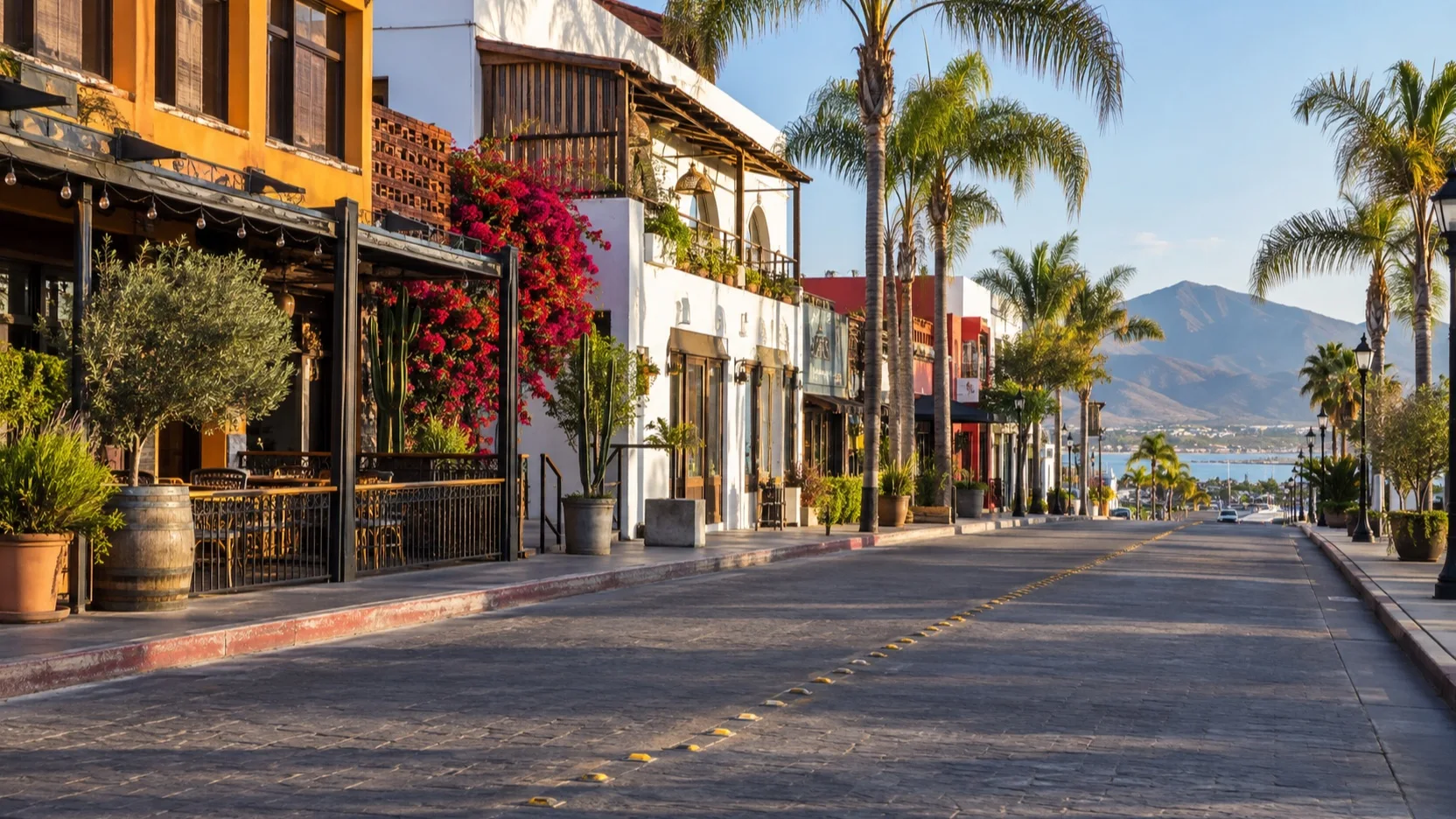 A quiet palm-lined stretch of Avenida López Mateos in Ensenada