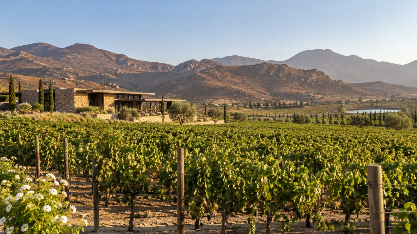 Vineyards and a winery in Valle de Guadalupe near Ensenada
