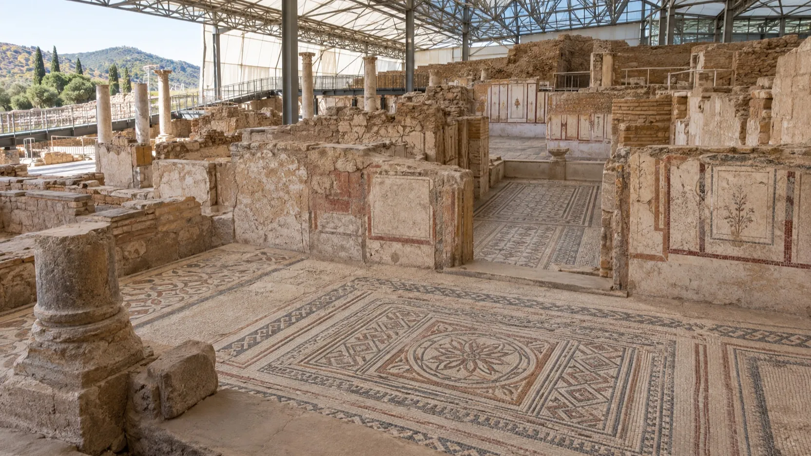 Protected mosaics and ruins inside the Ephesus Terrace Houses