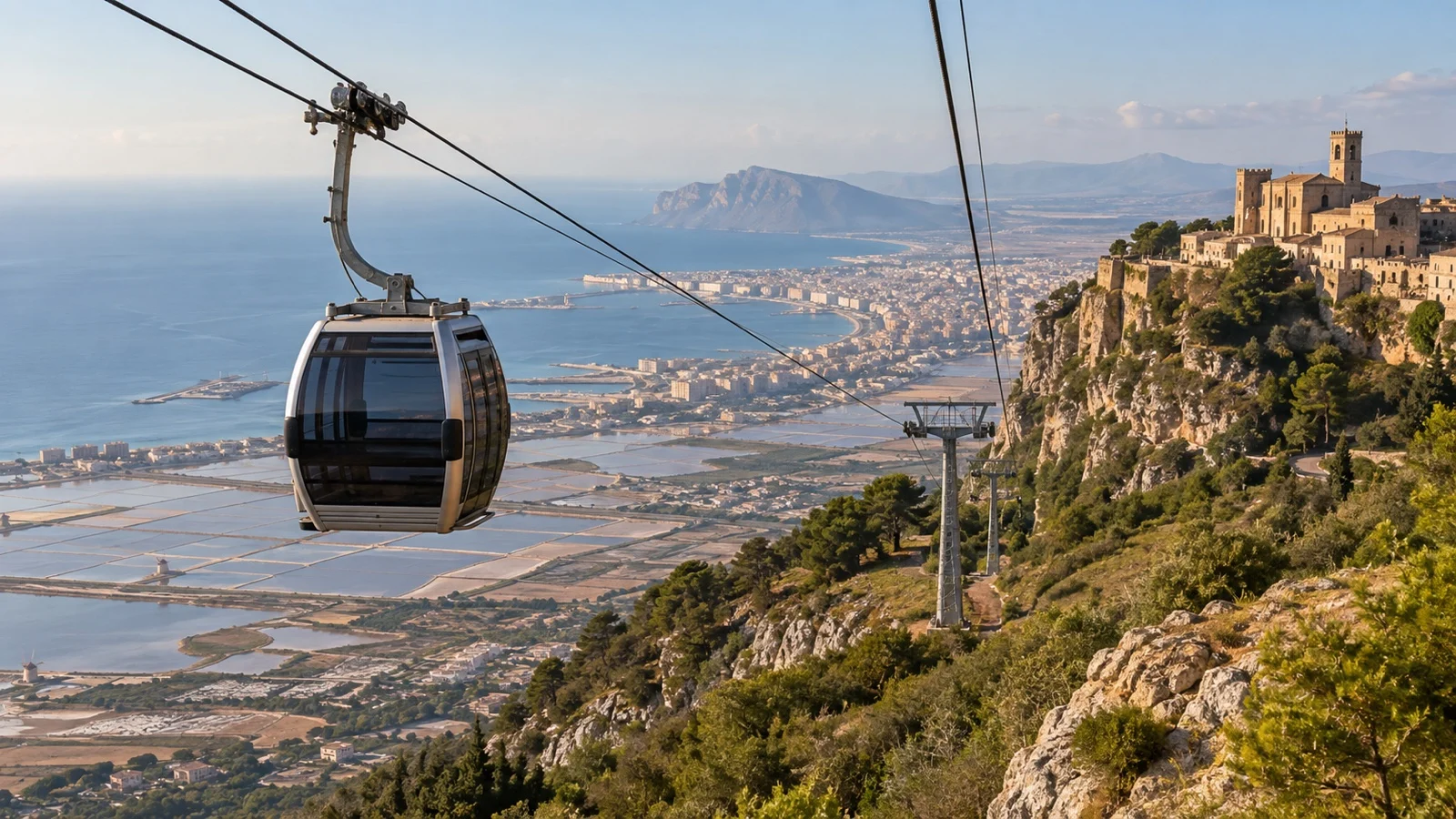 Cableway from Trapani to hilltop Erice