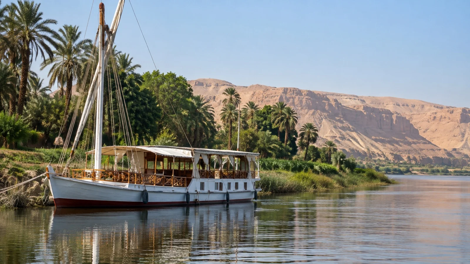 Dahabiya moored near Esna on the Nile