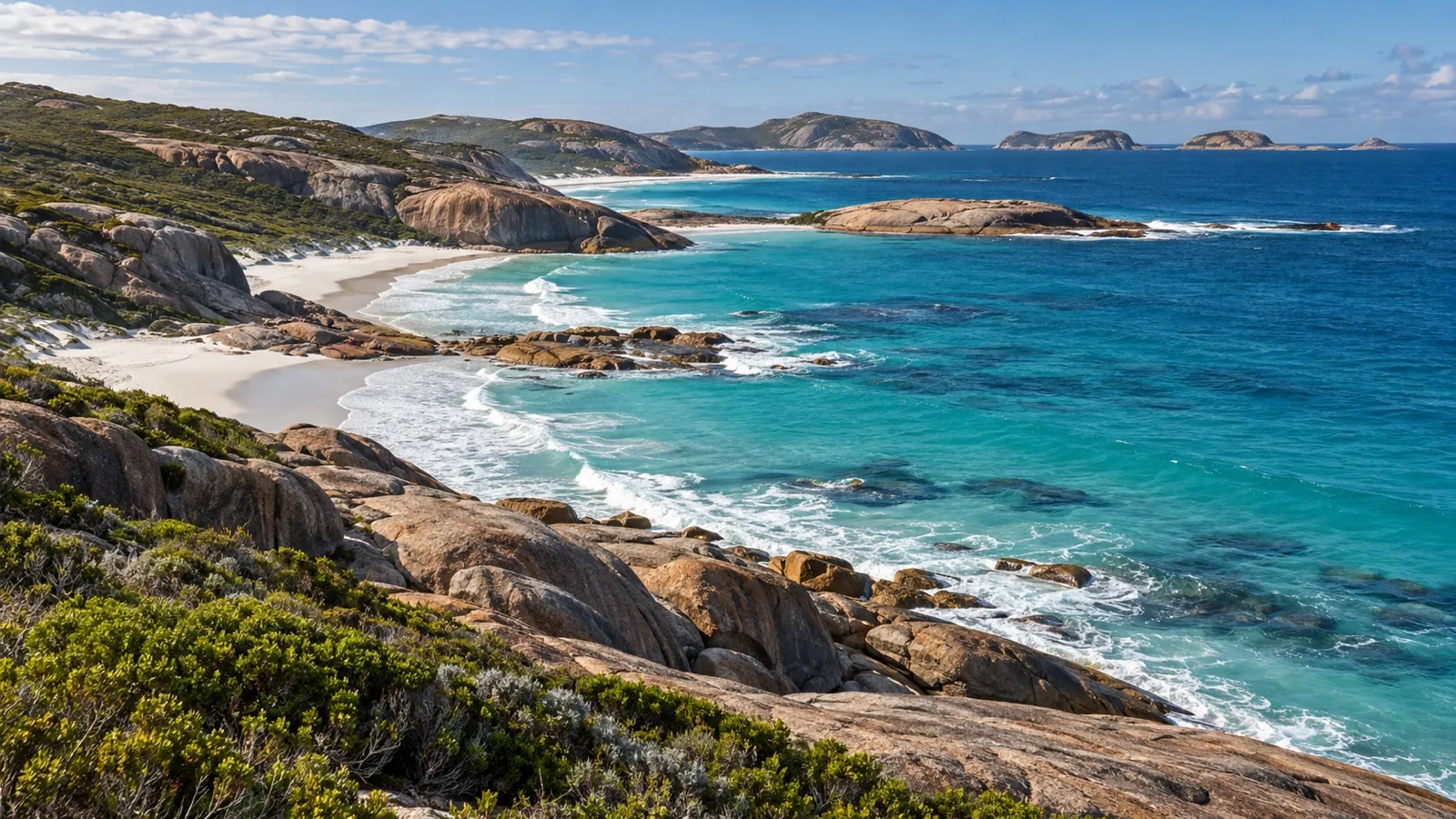 Granite coast and white sand beach on Esperance Great Ocean Drive