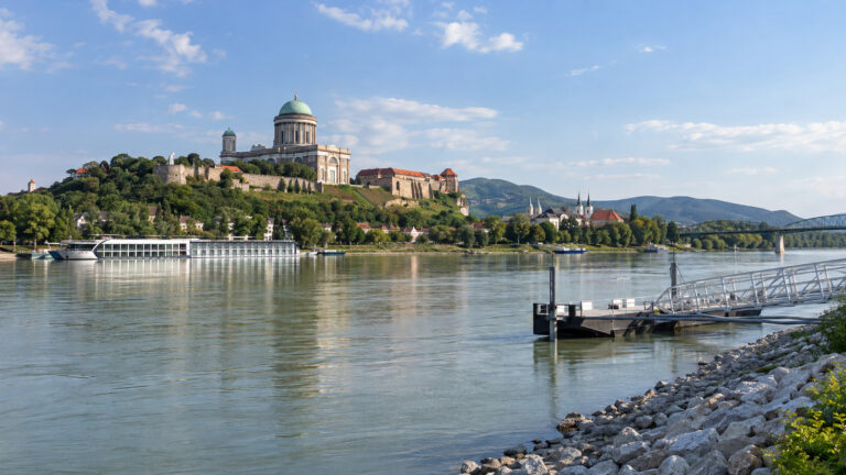 Riverfront and cruise port area at Esztergom, Hungary