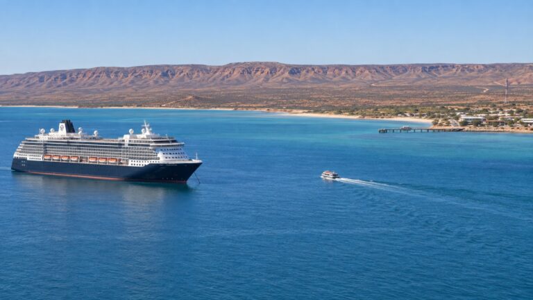 Cruise ship and tender offshore from Exmouth, Western Australia