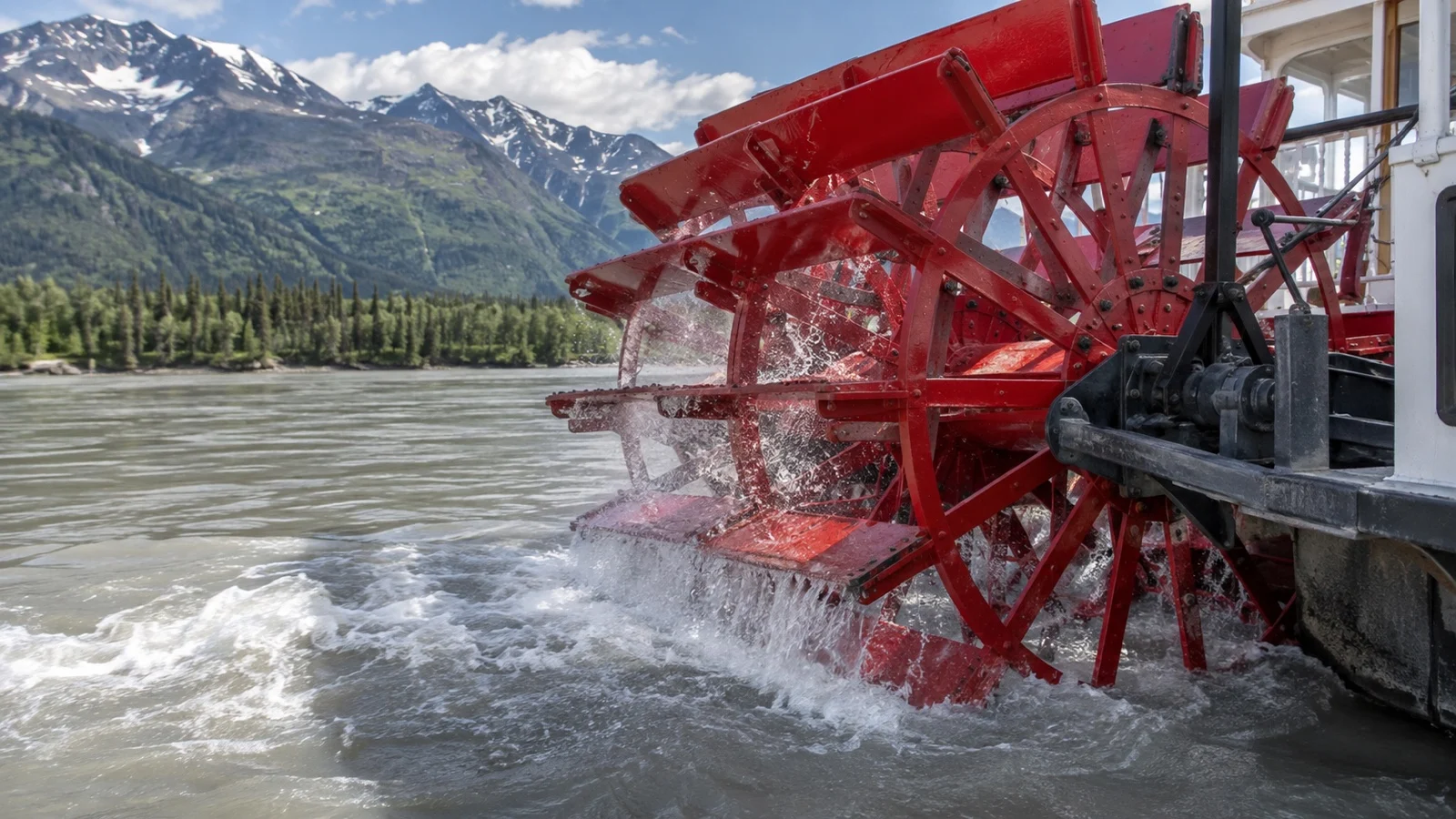 Stern paddlewheel of shallow-draft riverboat