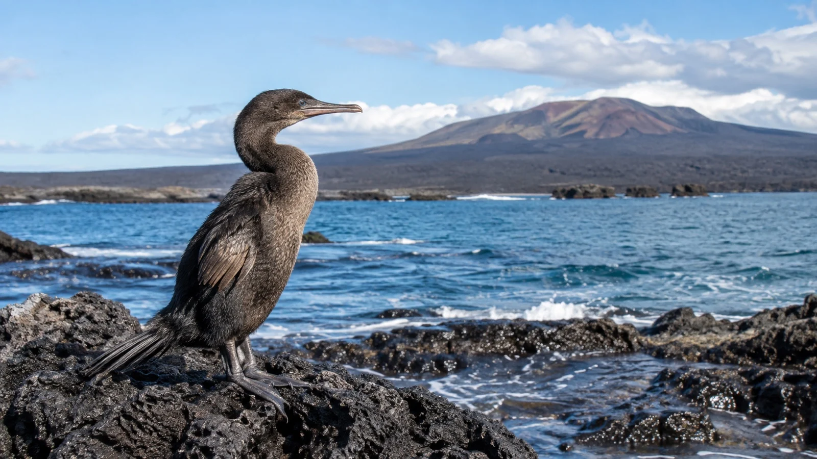 Flightless cormorant on Fernandina coast