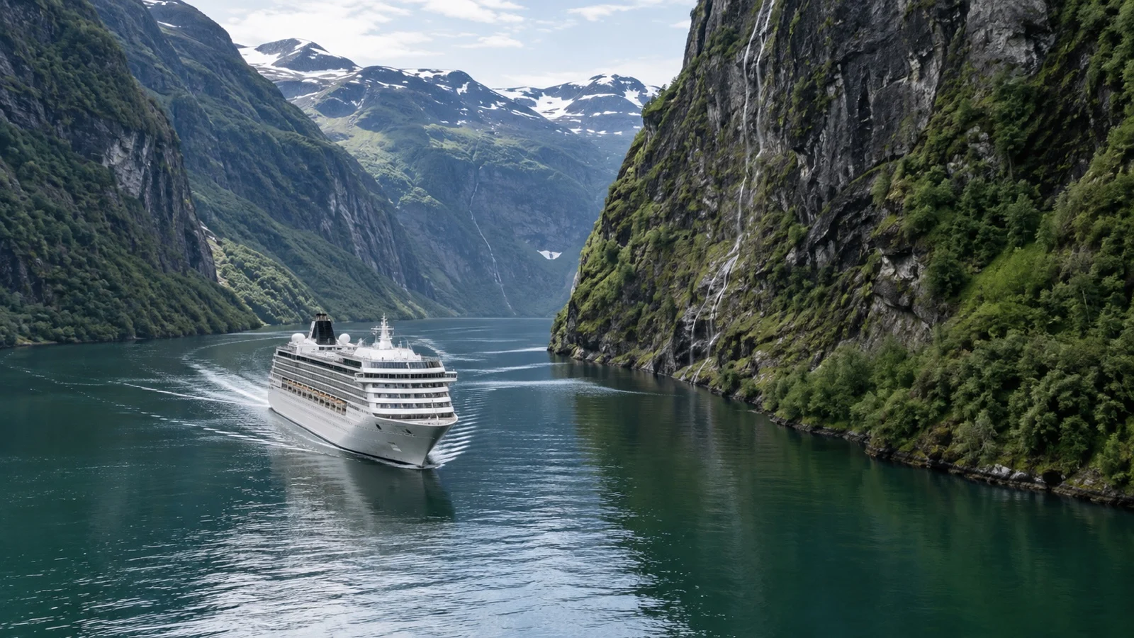 Ship sailing near Flåm and Nærøyfjord in Norway