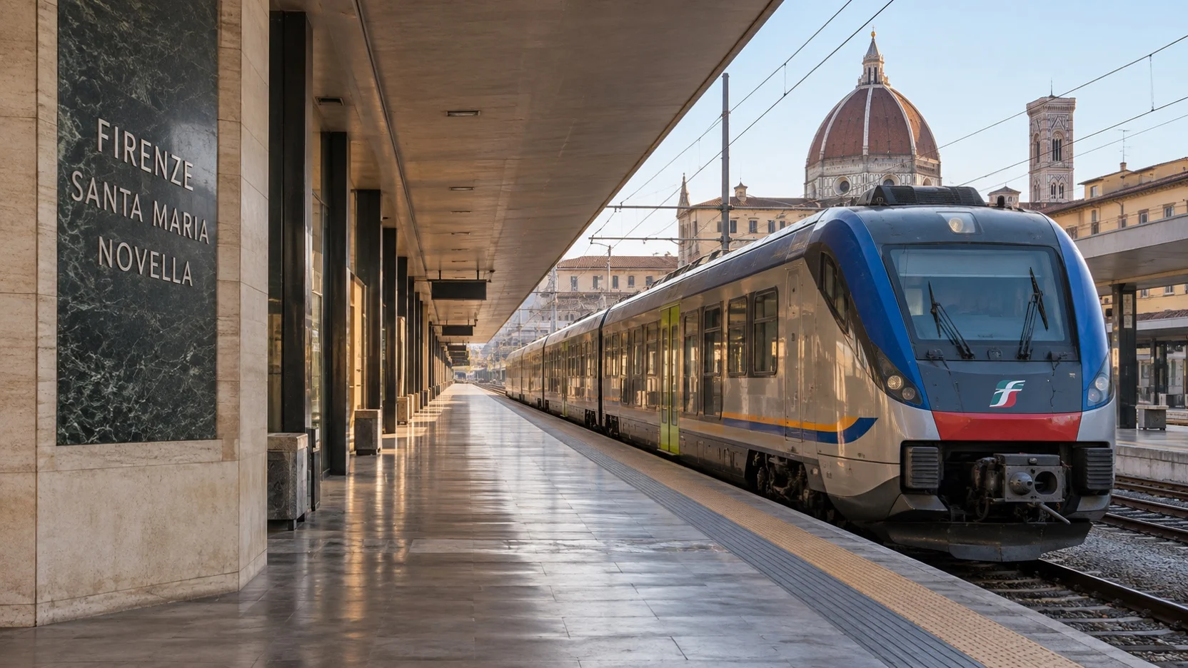 Regional train waiting at Firenze Santa Maria Novella station for the return to Livorno