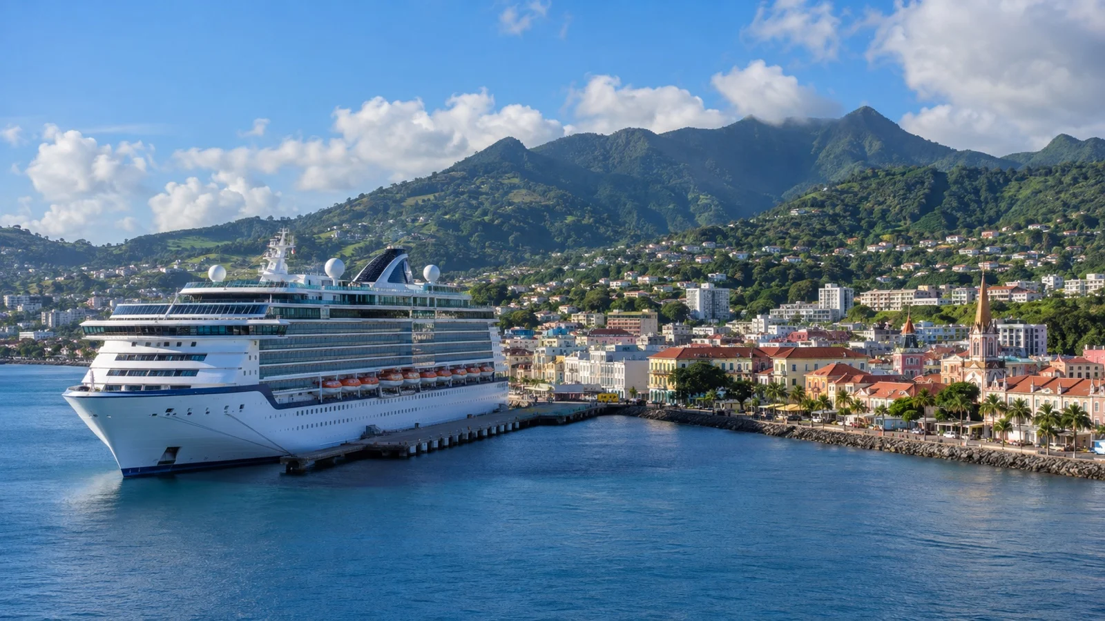 Cruise ship docked at Fort-de-France harbor in Martinique