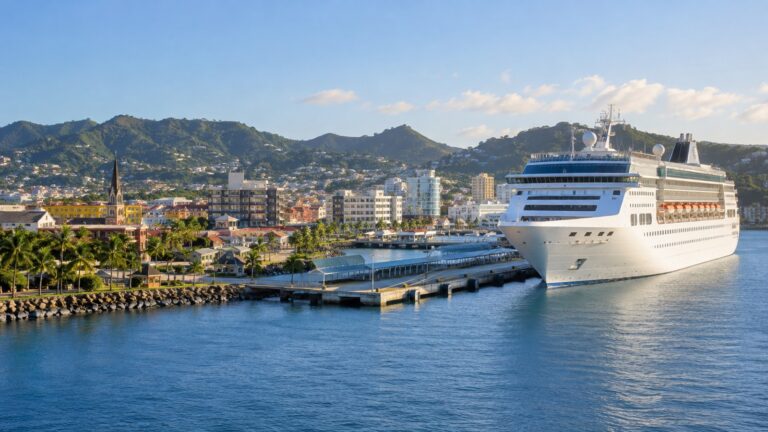 Cruise ship at Pointe Simon beside downtown Fort-de-France in Martinique