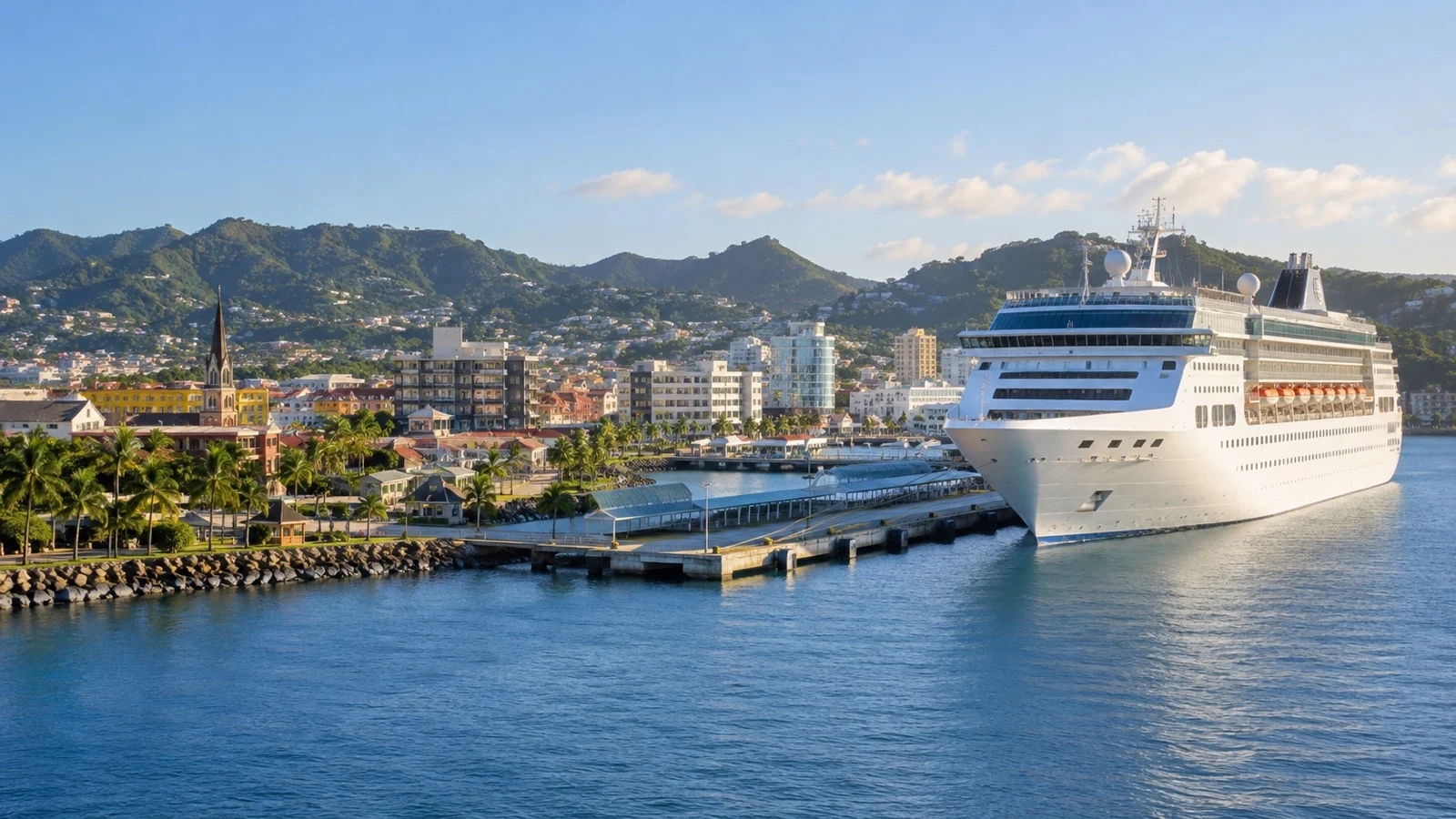 Cruise ship at Pointe Simon beside downtown Fort-de-France in Martinique