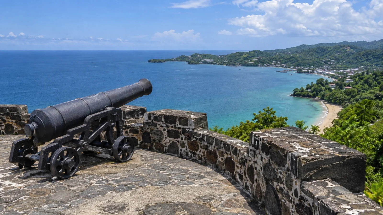 Fort King George overlooking Scarborough and Tobago coast