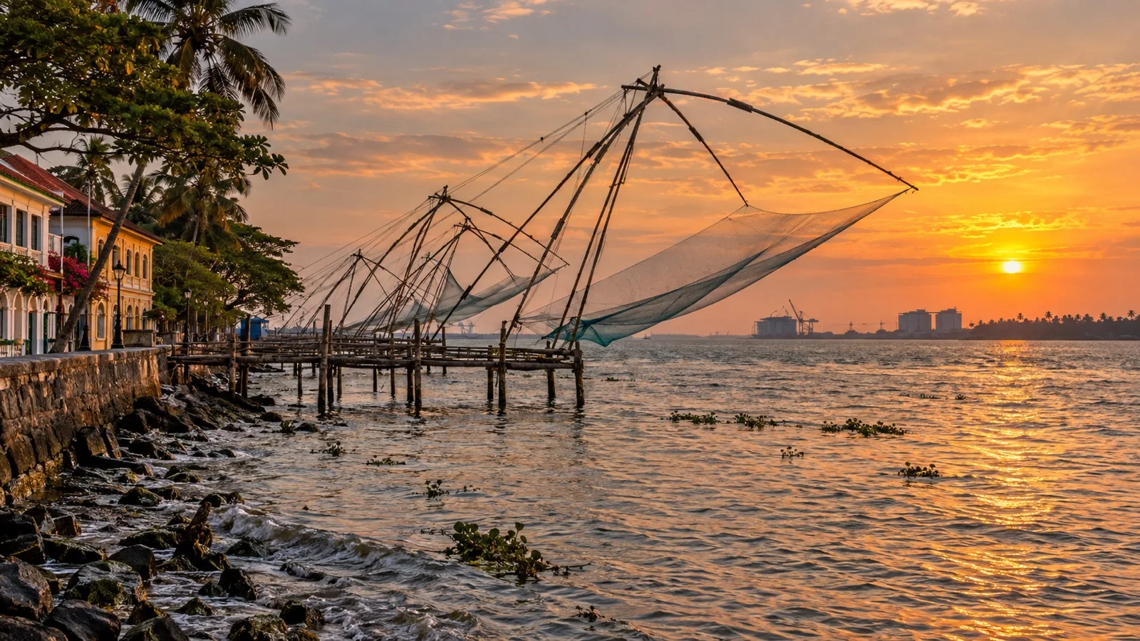 Chinese fishing nets along Fort Kochi waterfront