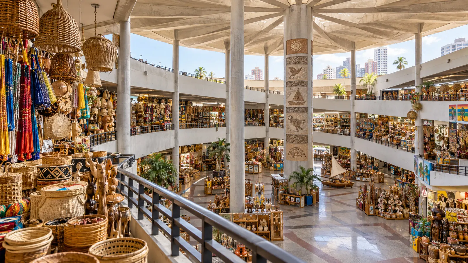 Craft stalls and woven goods inside Mercado Central in Fortaleza