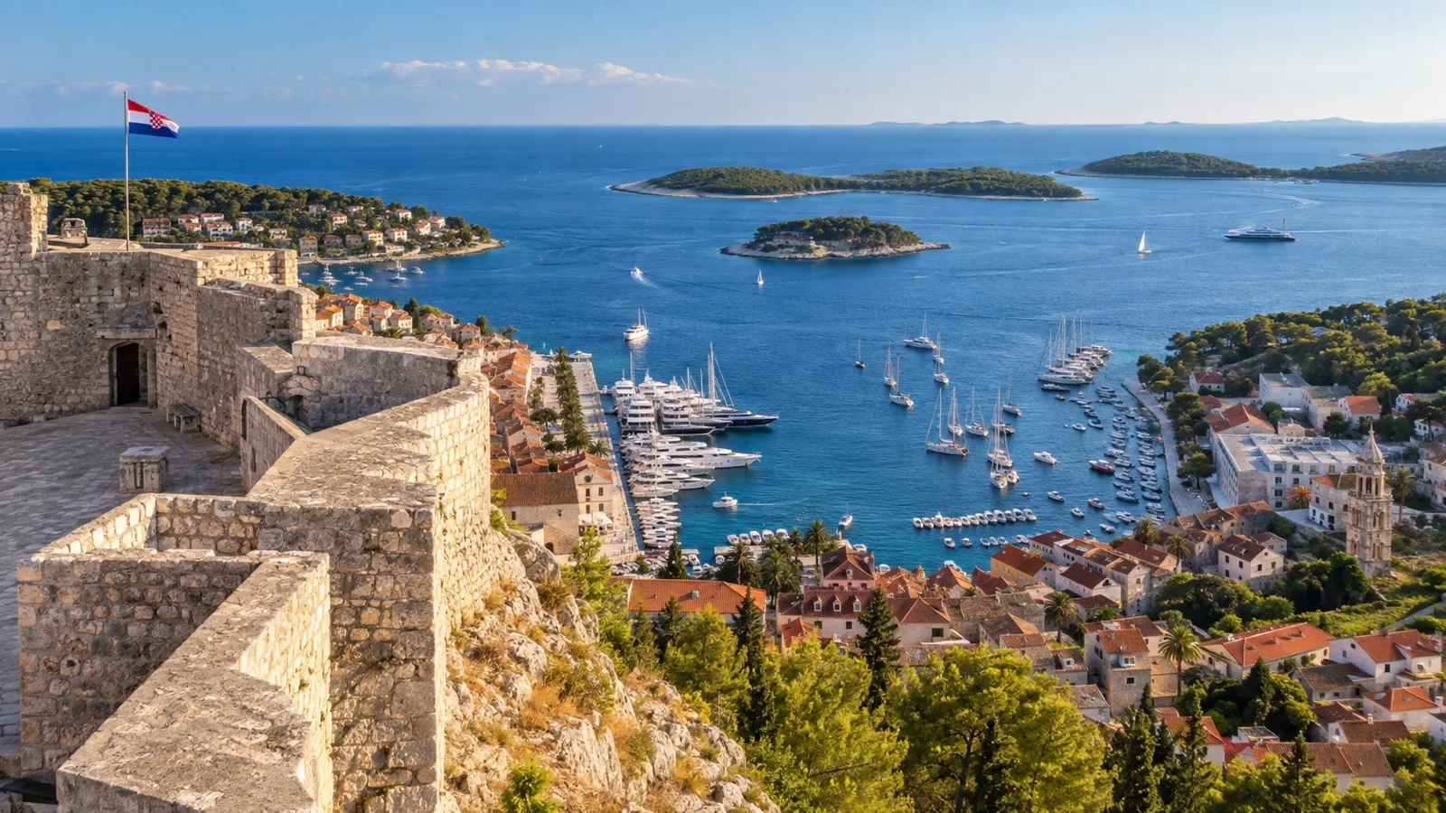 Fortica Fortress above Hvar harbor and Pakleni Islands