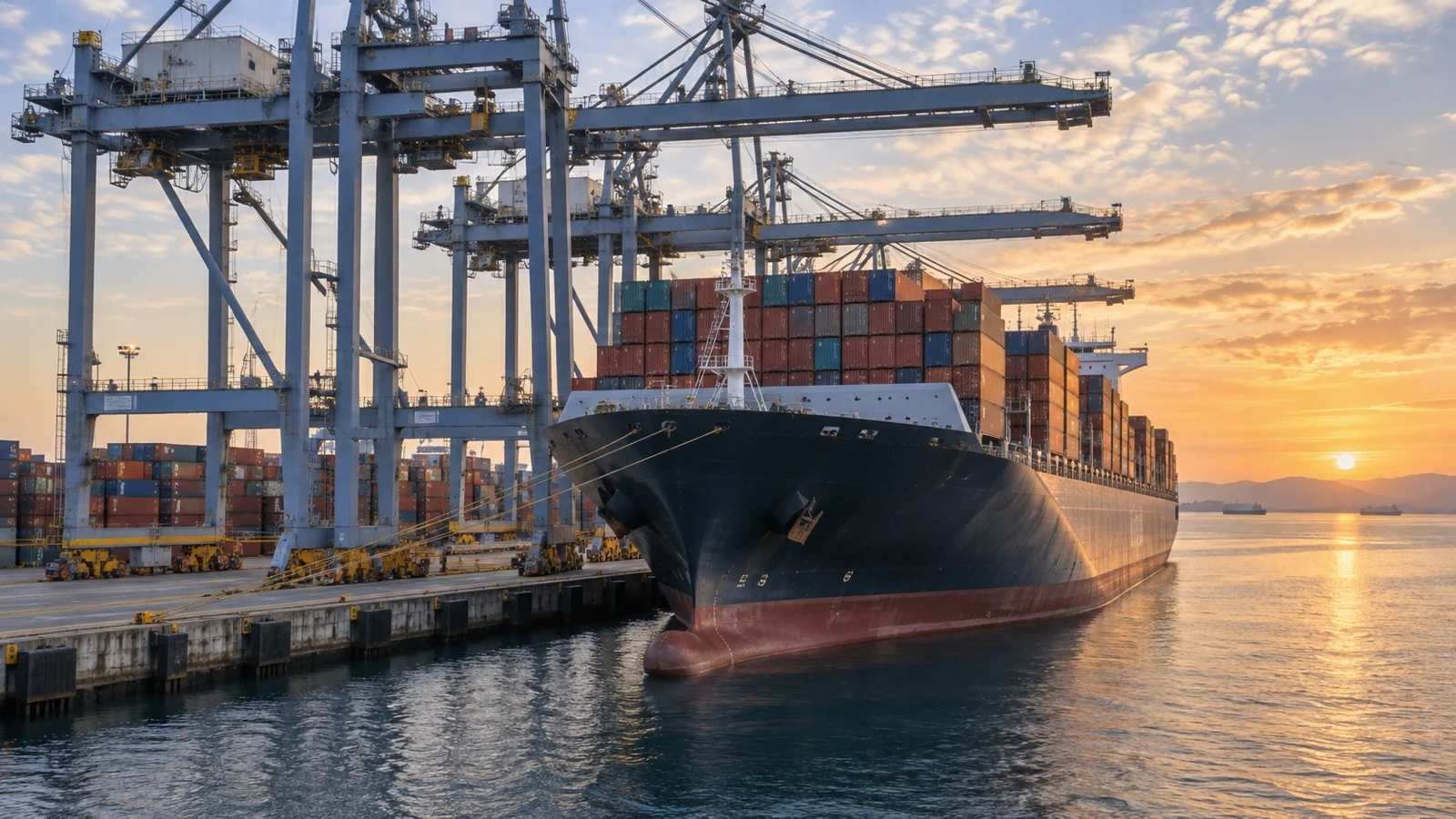 Container ship loading at commercial port