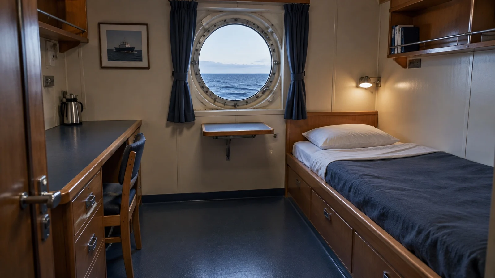 Simple empty passenger cabin on a cargo vessel