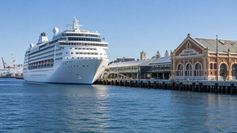 Cruise ship at Fremantle Passenger Terminal beside Victoria Quay