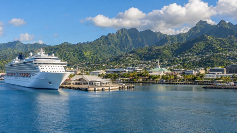 Cruise ship at Papeete harbor in French Polynesia