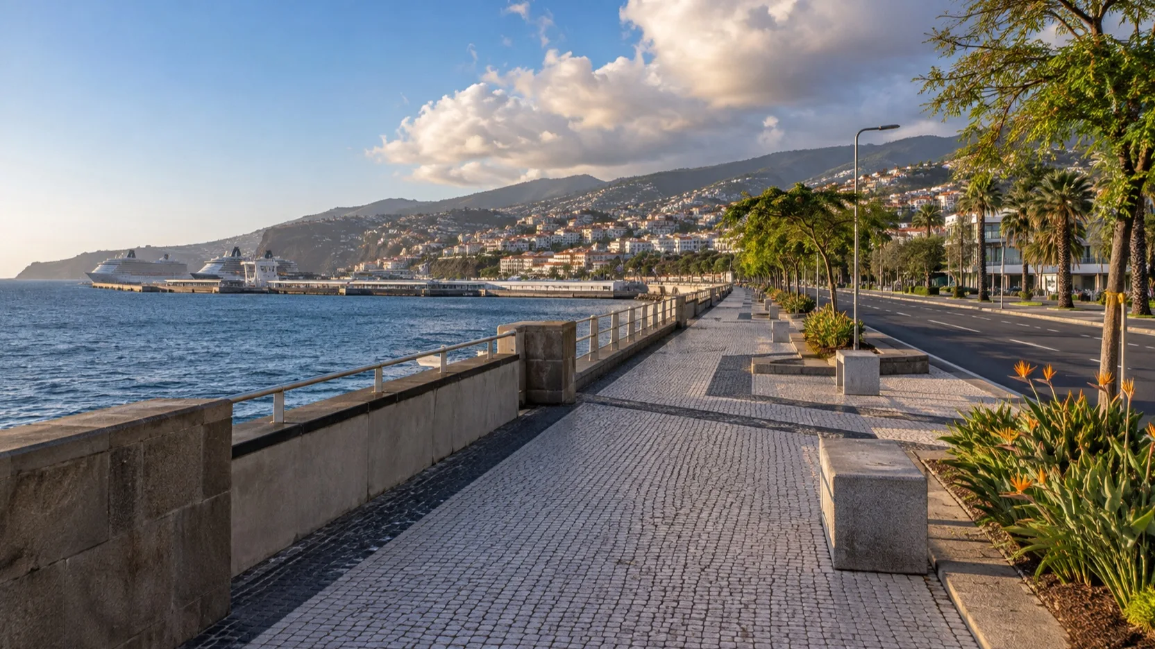 The empty waterfront road beside Funchal's cruise terminal