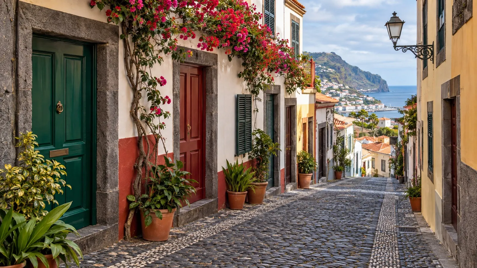 Funchal old town street near value hotels