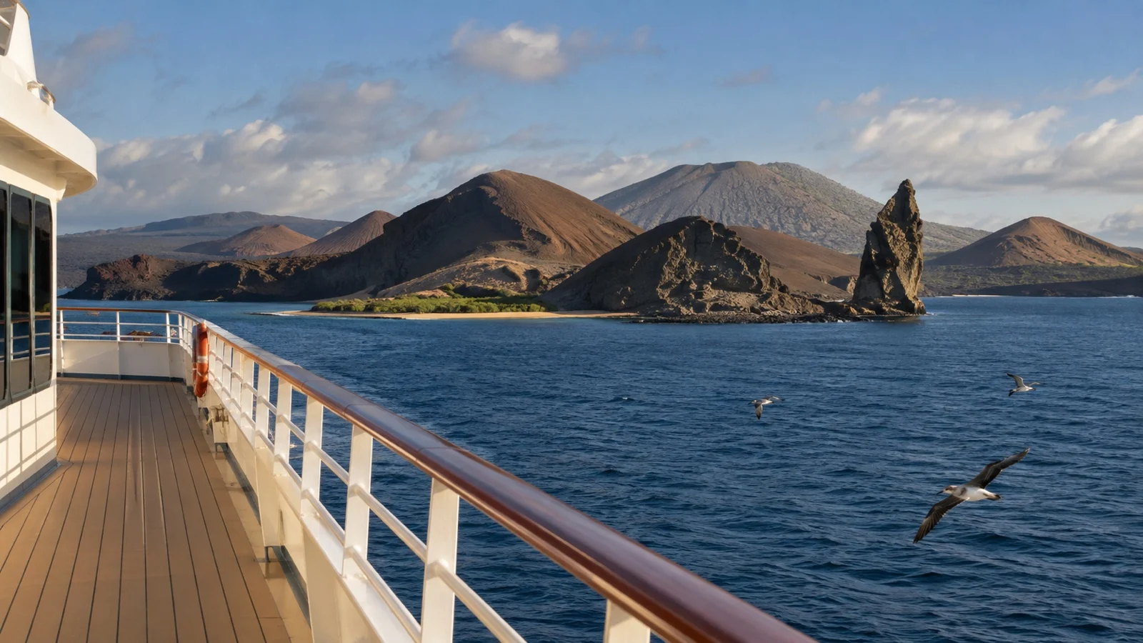 Galápagos volcanic islands seen from an expedition vessel