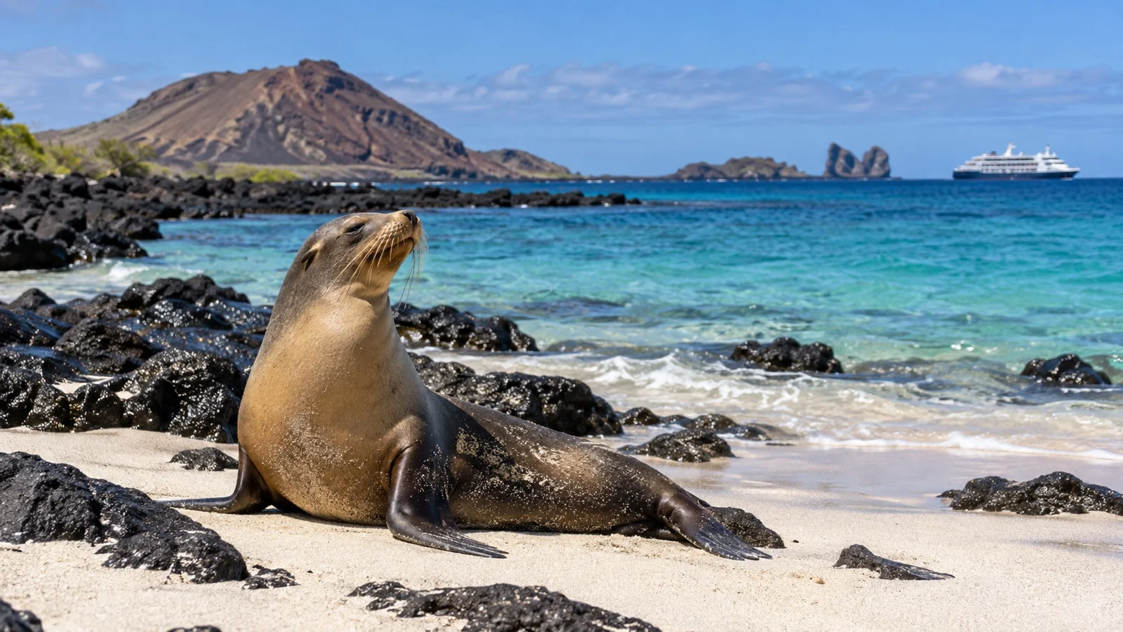 Galápagos sea lion on a protected visitor-site beach