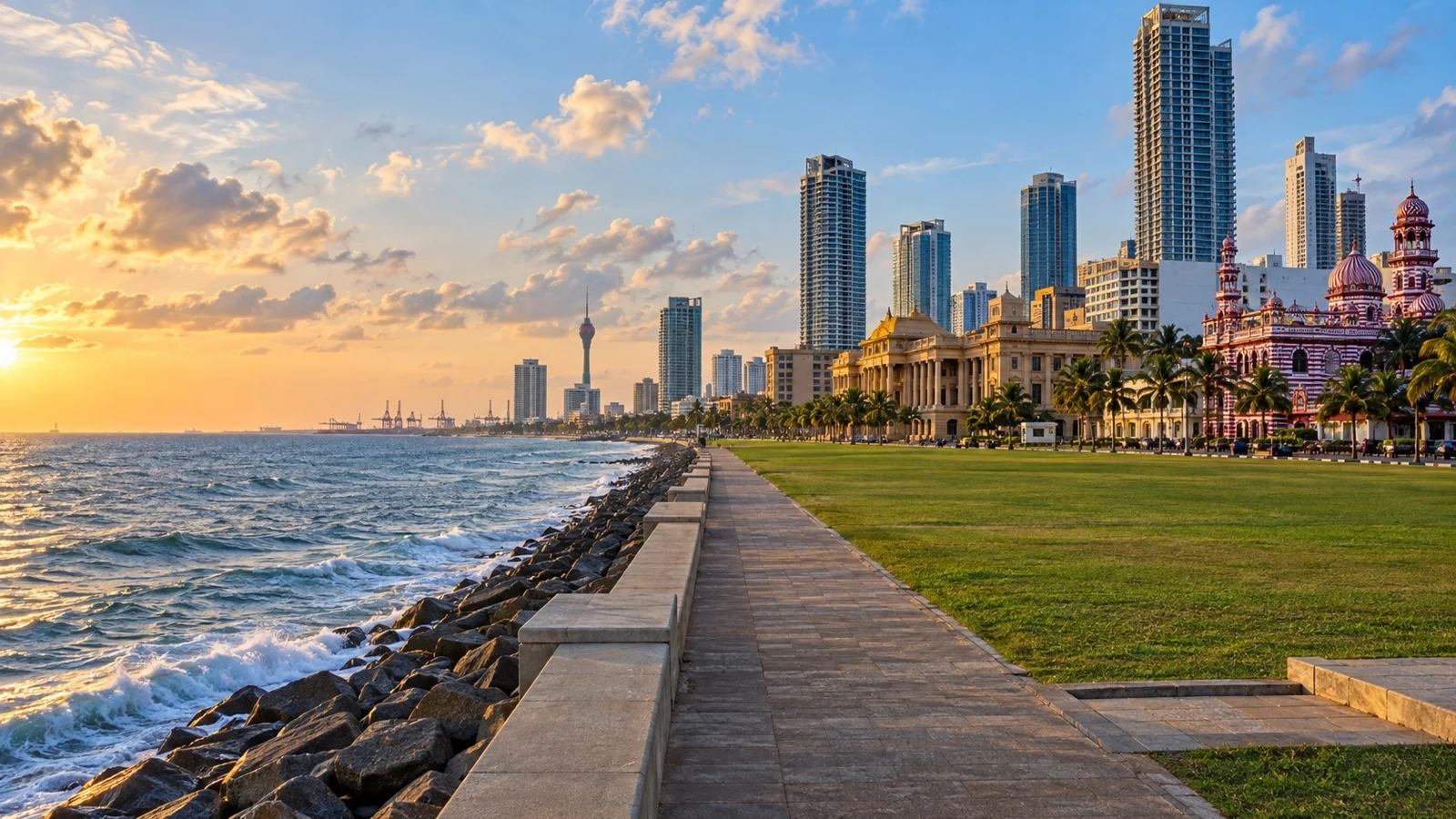 Galle Face Green promenade beside the Indian Ocean
