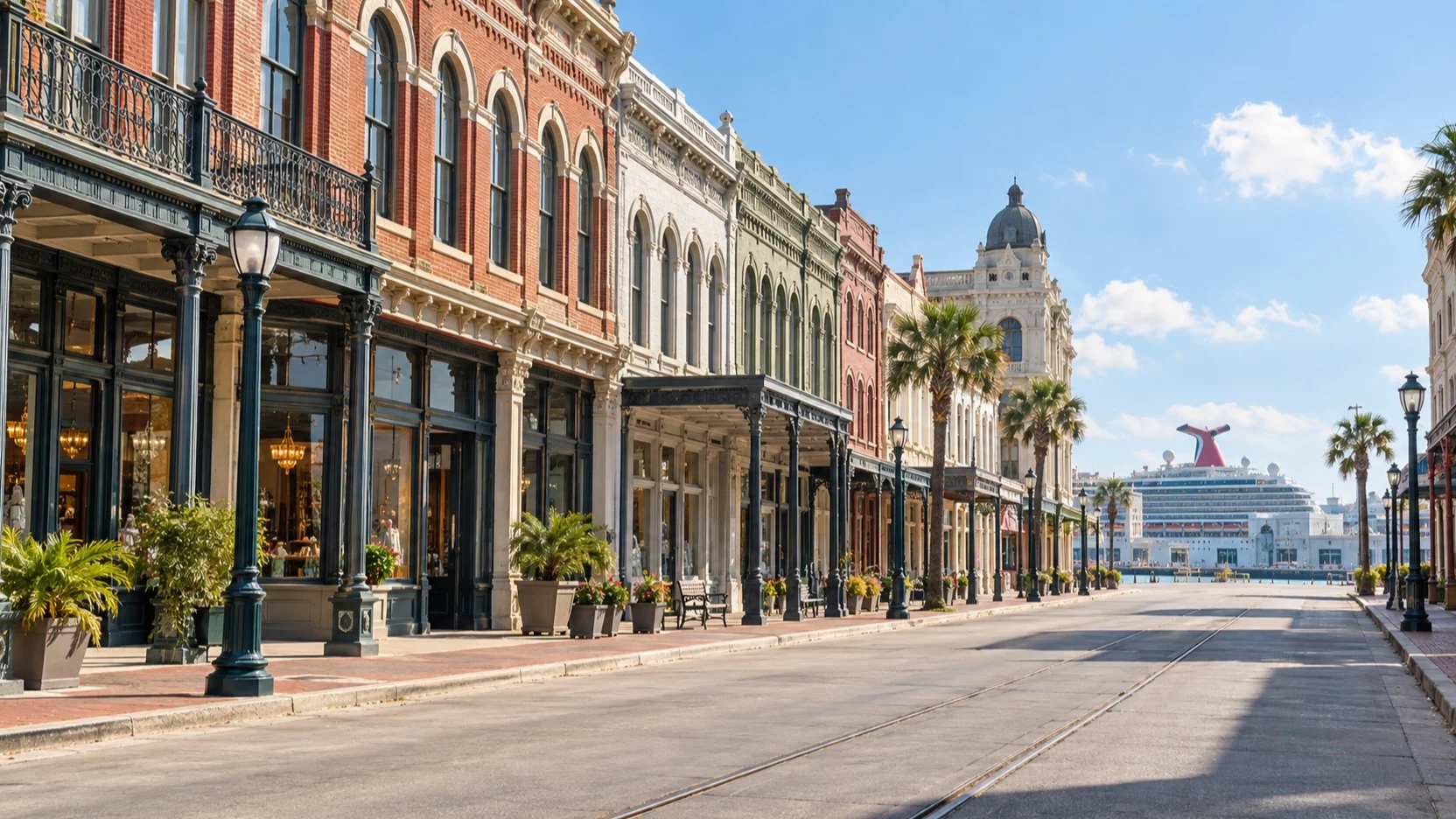 Historic buildings along The Strand in Galveston
