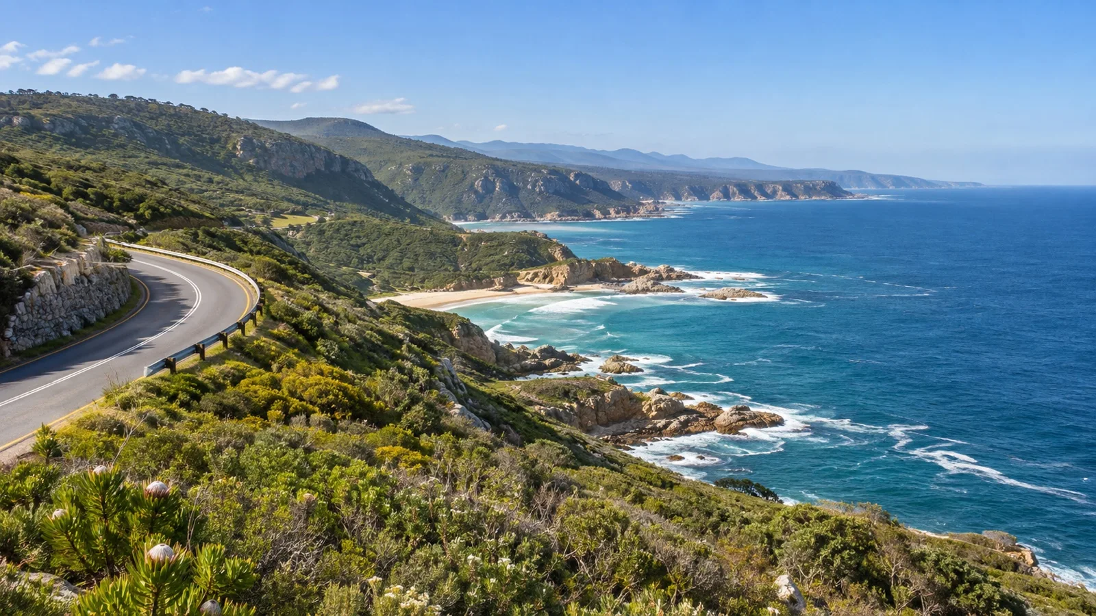 Scenic Garden Route road along the Indian Ocean coast near Mossel Bay