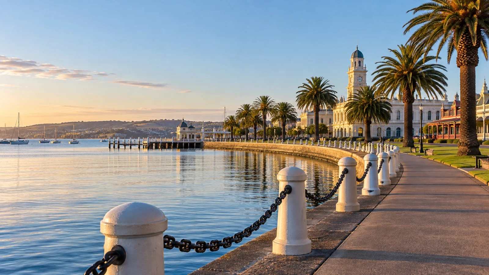 Geelong waterfront promenade and historic buildings