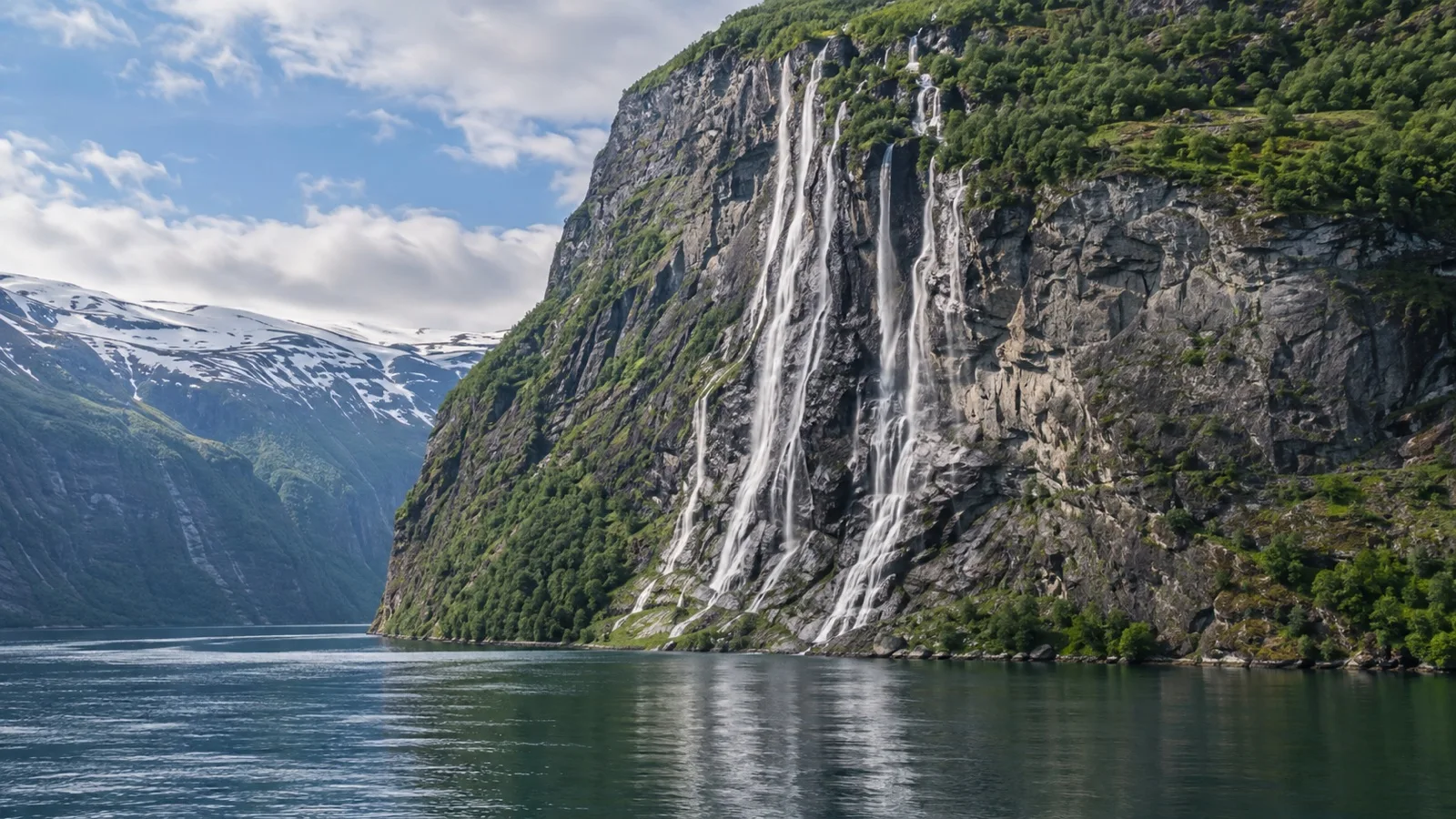 Waterfalls on the protected Geirangerfjord waters