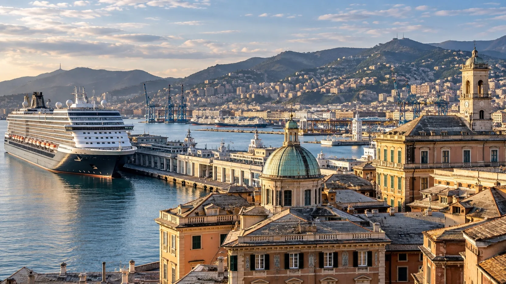Cruise ship in Genoa harbor