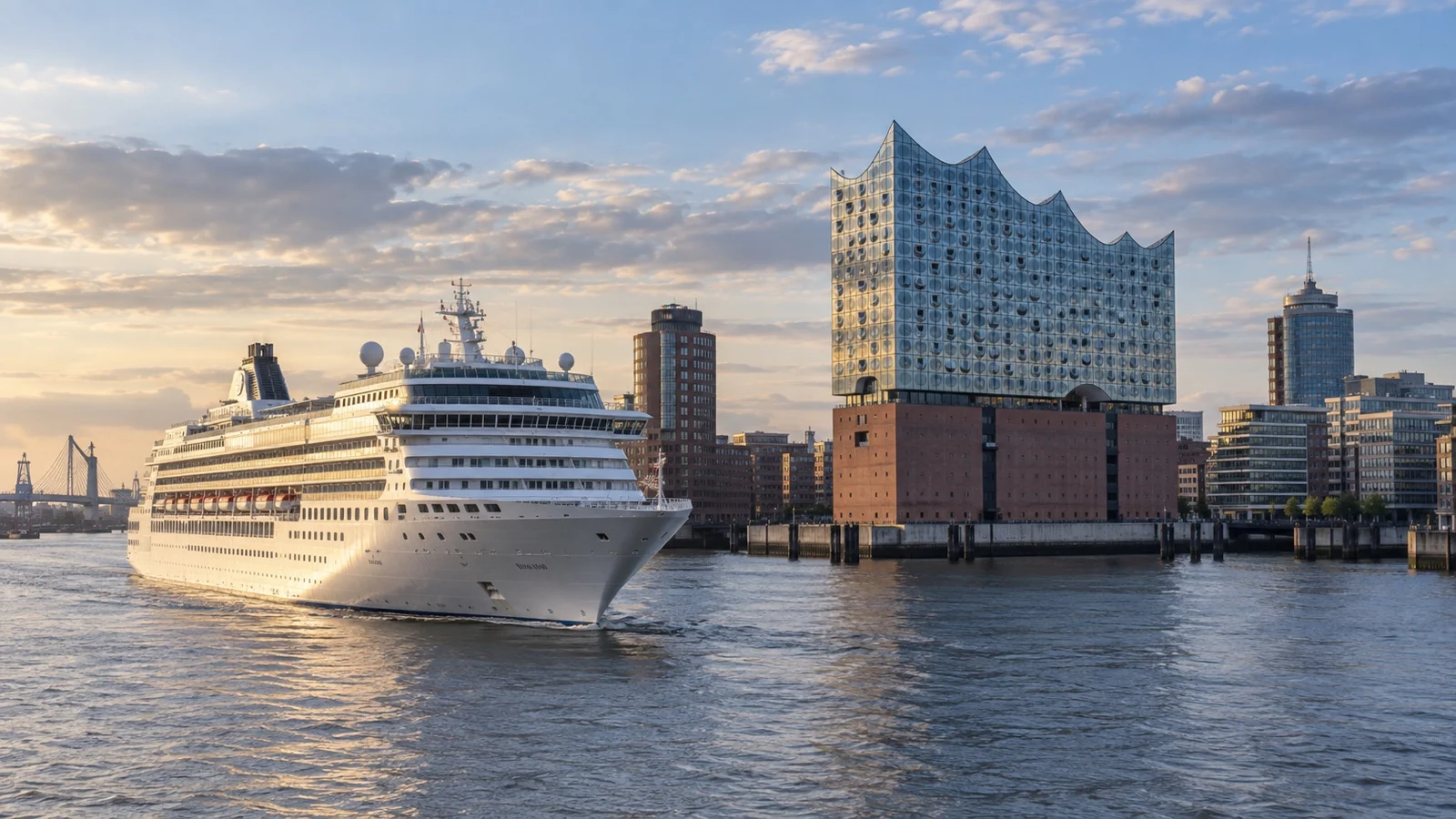 Cruise ship on Hamburg's Elbe waterfront near the Elbphilharmonie