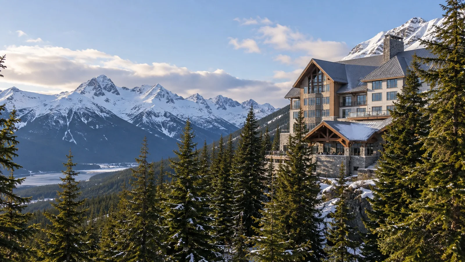 Girdwood Alaska mountain hotel area en route to Whittier