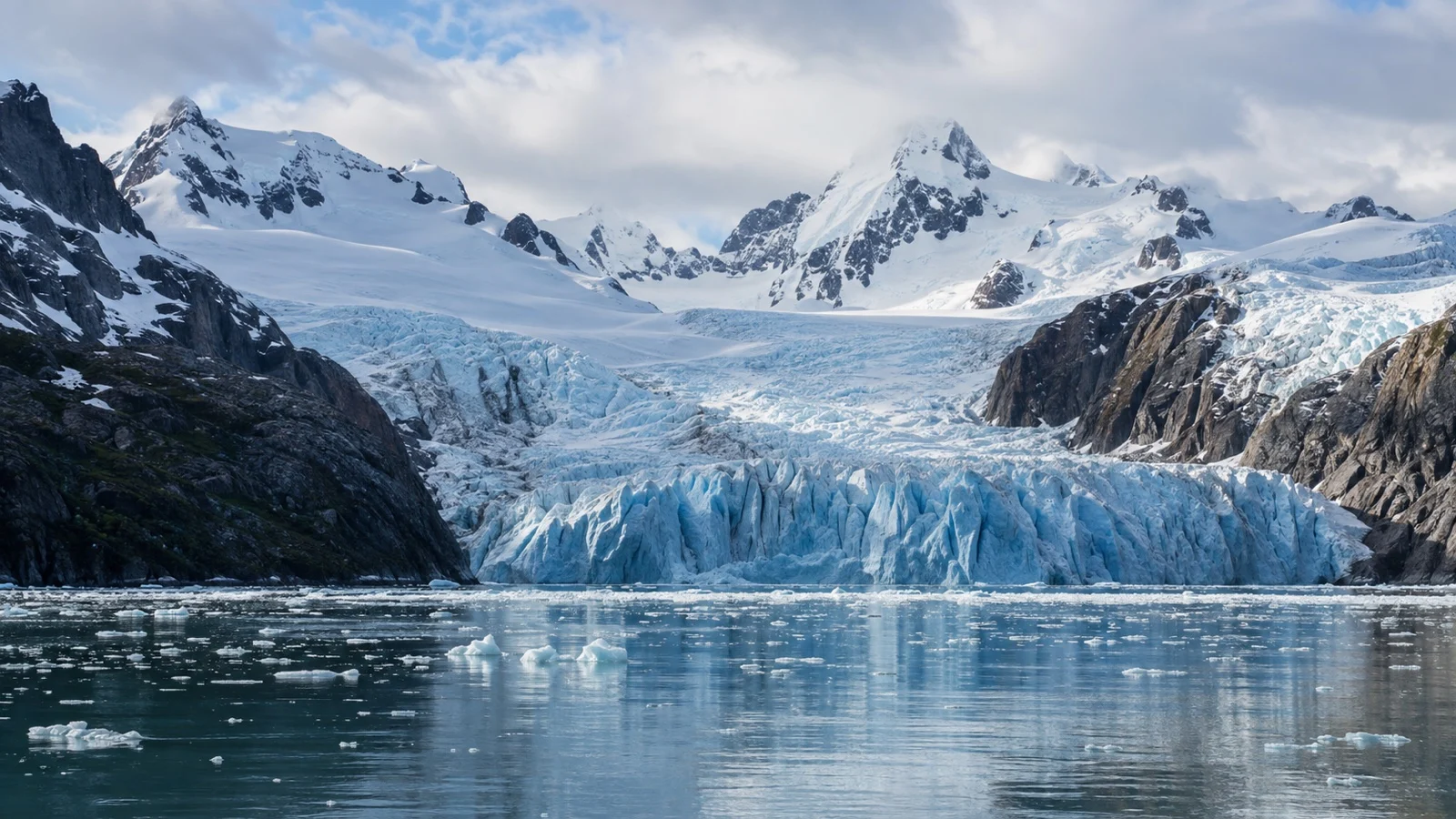 Glaciers descending to water in Glacier Alley near Ushuaia, Tierra del Fuego