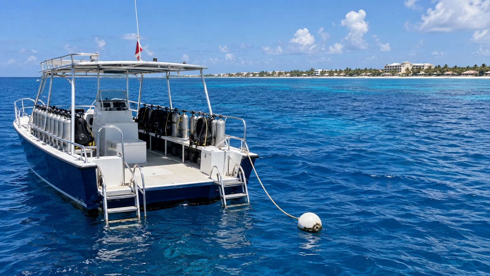 Dive boat anchored off Grand Cayman
