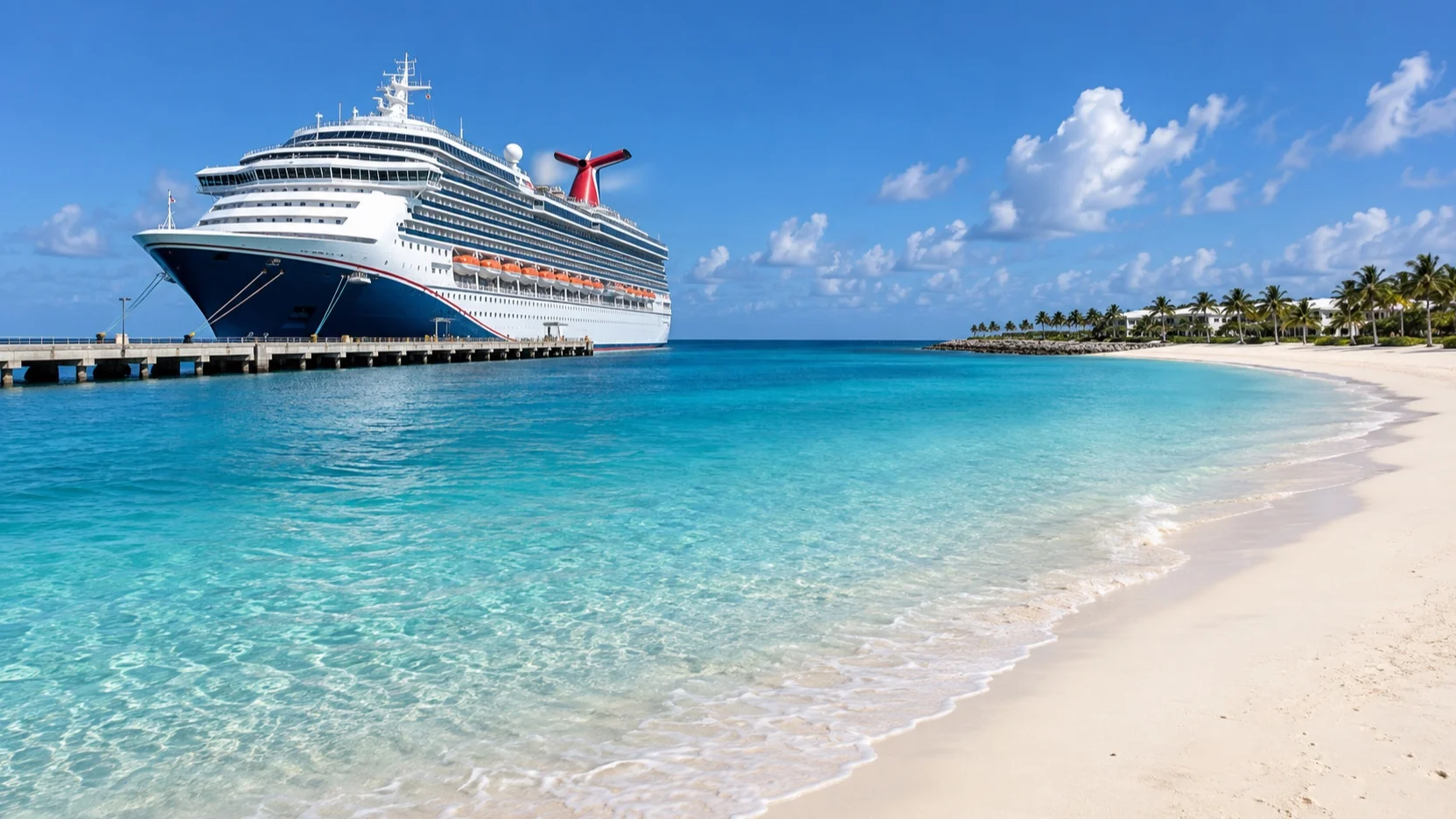 Cruise ship beside Grand Turk's white beach and turquoise water