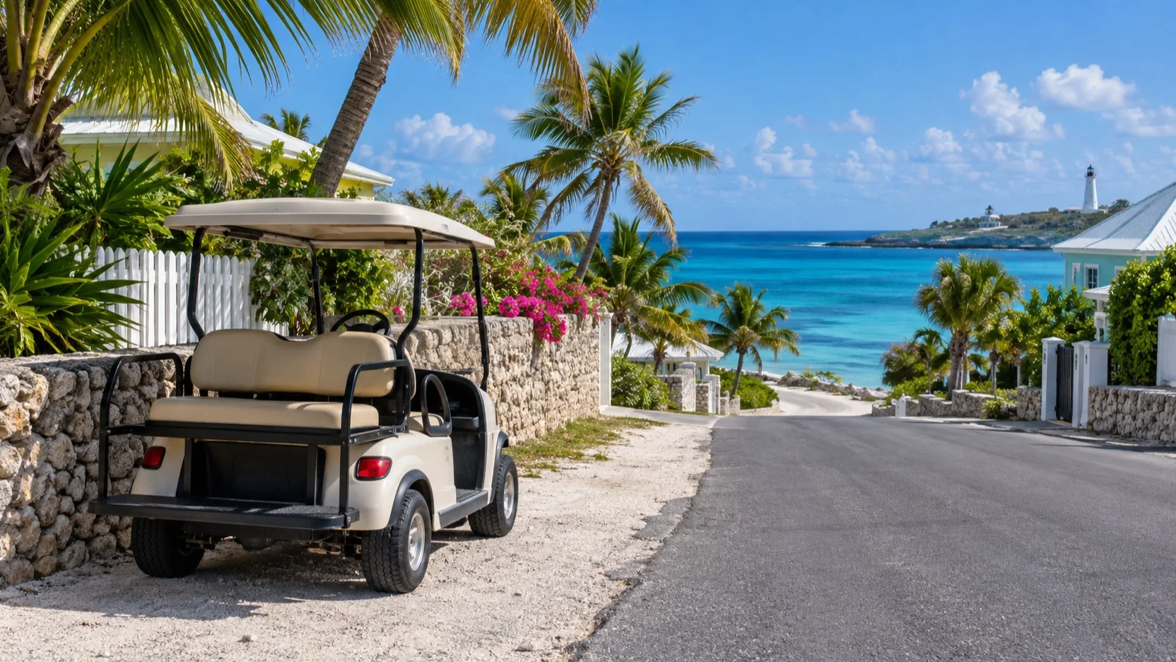 Rental golf cart for exploring Grand Turk from the cruise center