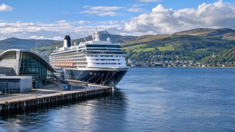 A cruise ship at Greenock's waterfront on the River Clyde