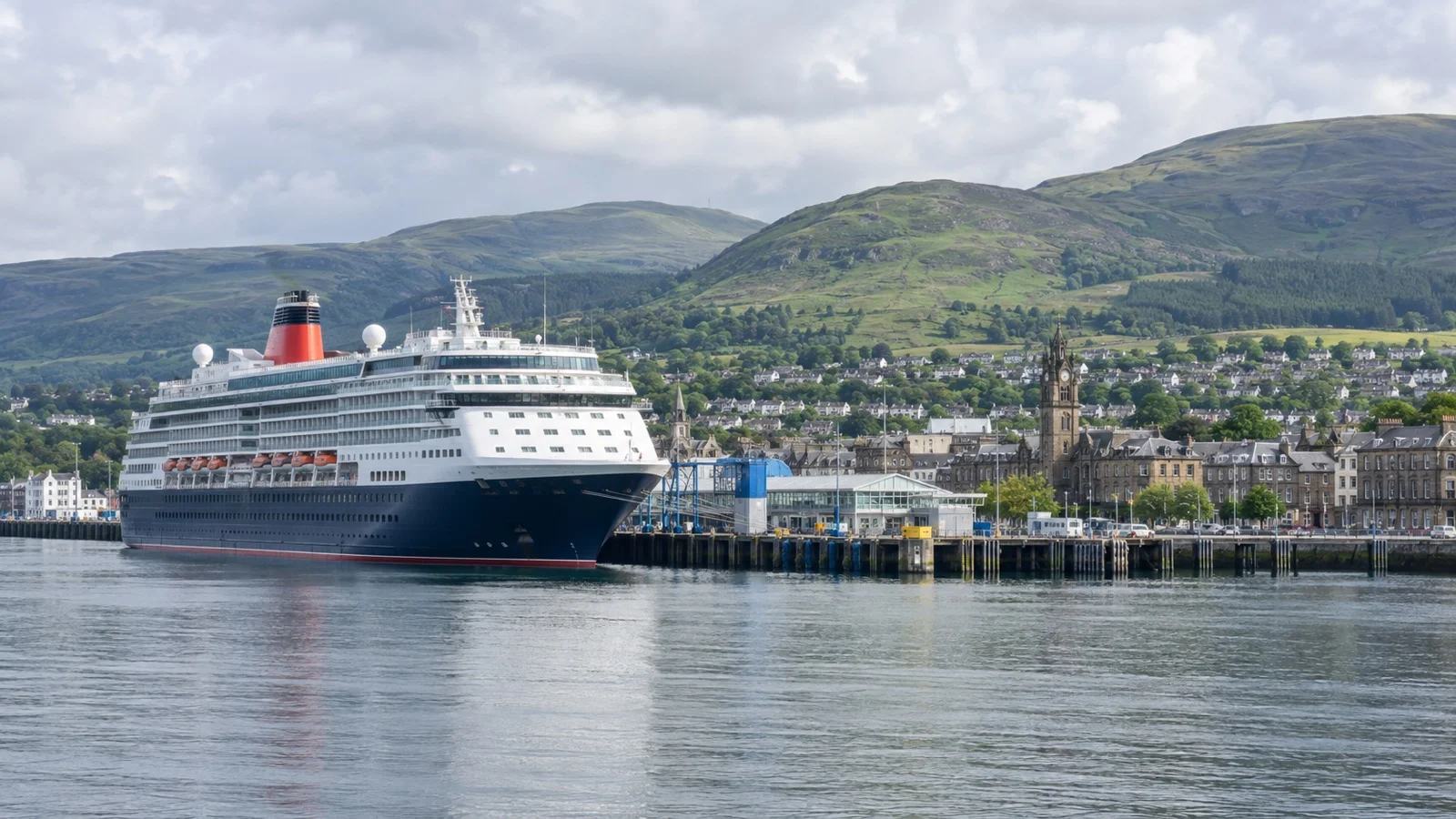 Cruise ship docked at Greenock on the Firth of Clyde.