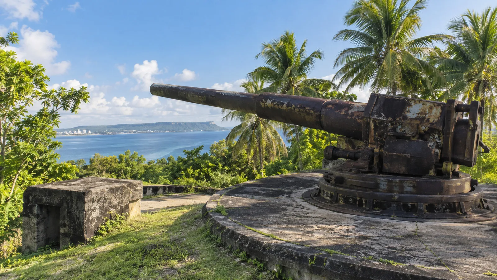World War II Piti Guns among tropical trees in Guam