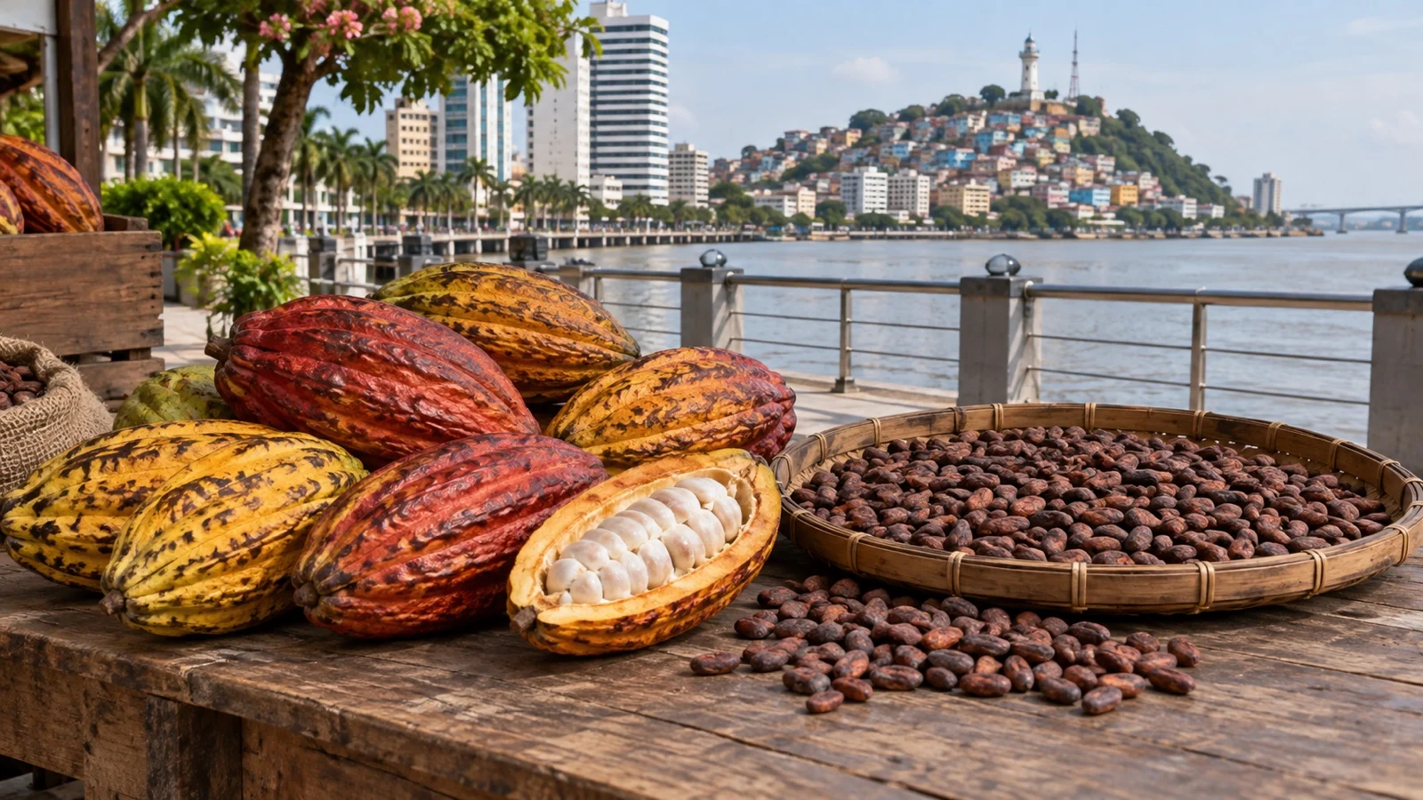 Ecuadorian cacao pods and beans in Guayaquil