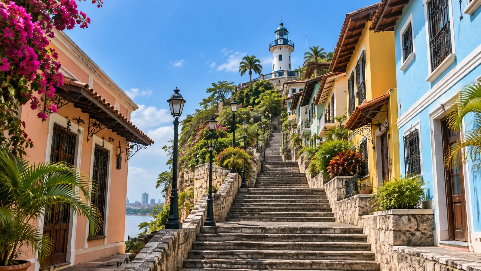 Colorful hillside houses in Las Peñas, Guayaquil