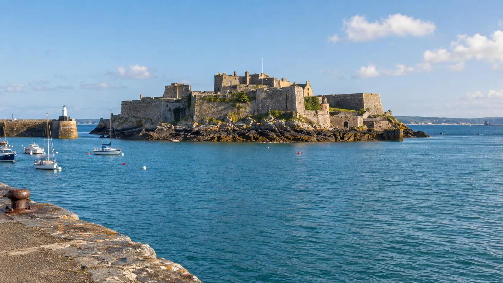 Castle Cornet beside the entrance to St Peter Port harbor